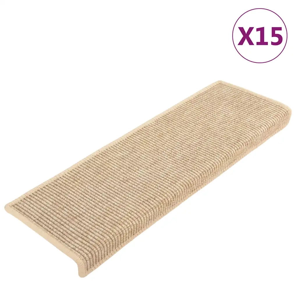 Tappeti Adesivi Scale Aspetto Sisal 15pz 65x21x4cm Beige Chiaro