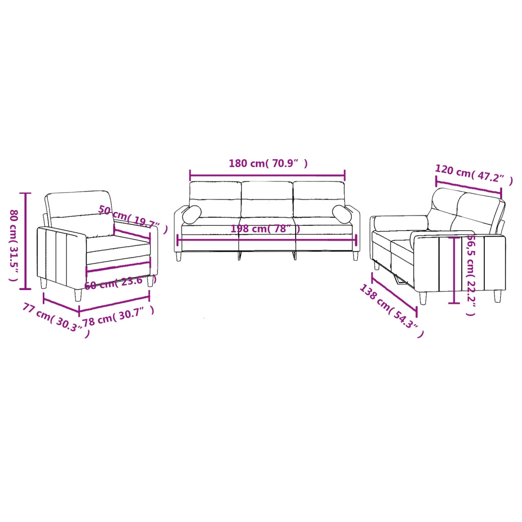 Set Divani 3 pz con Cuscini Tortora in Tessuto 3201559