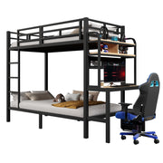 Letto a Soppalco 90 x 200 cm - Scrivania; Mensole; USB e LED Regolabile - Nero
