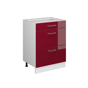 Mobiletto base per cucina R-Line Rosso lucido/Bianco 60 cm con cassetti, senza piano di lavoro Vicco