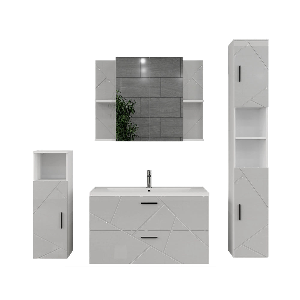 Vicco Set di mobili da bagno Bianco/bianco lucido 5 parti