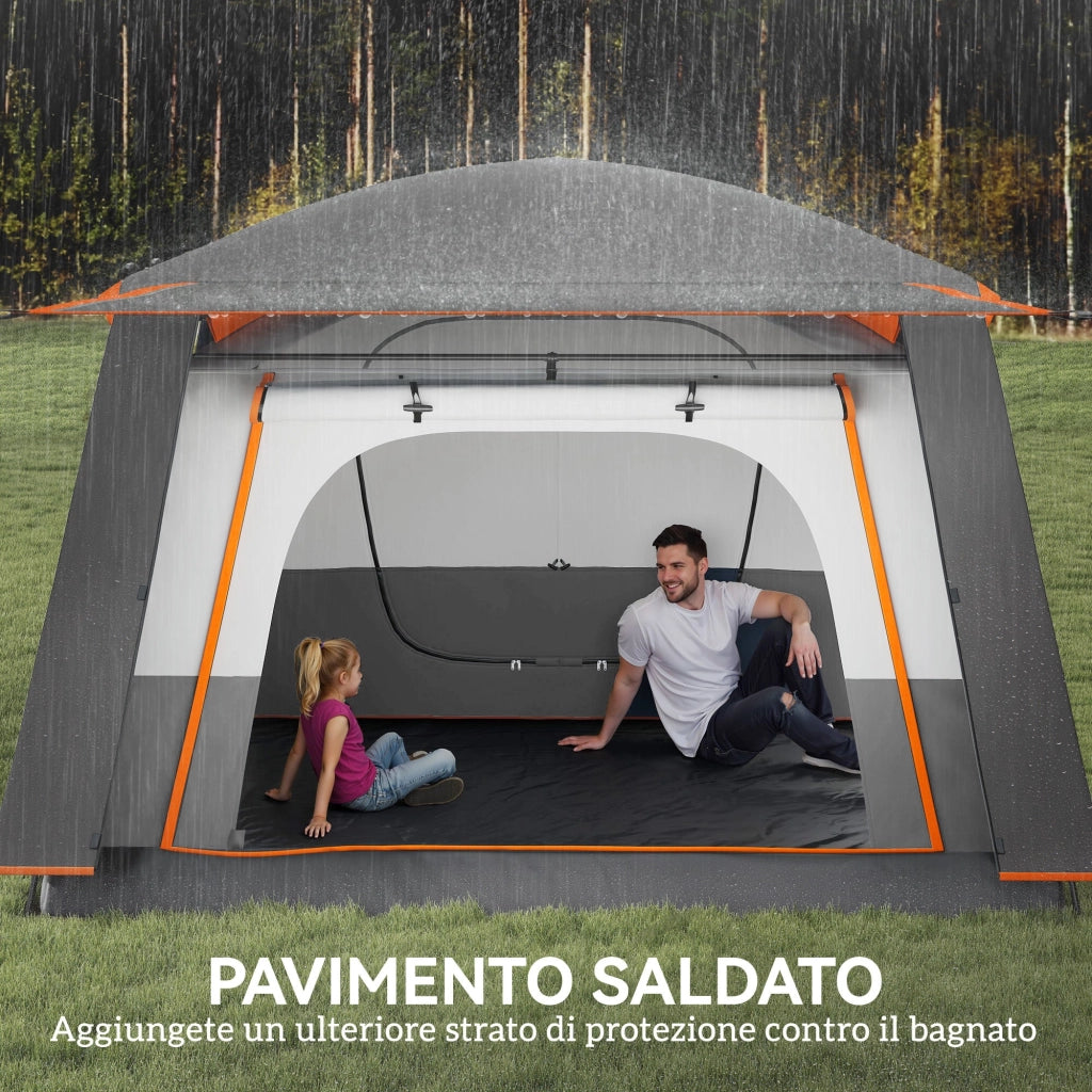 Tenda da Campeggio Impermeabile e UPF 30+ 430x305x195 cm per 4-6 Persone con 2 Stanze Grigio