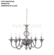 LAMPADARIO TEBE 12 LUCI FUME' E CROMO ATTACCO E14 D.87CM