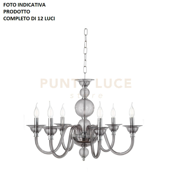 LAMPADARIO TEBE 12 LUCI FUME' E CROMO ATTACCO E14 D.87CM