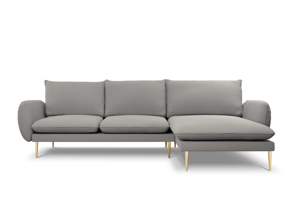 Cosmopolitan Design - Divano angolare destro "Vienna" 5 posti in bouclé grigio 