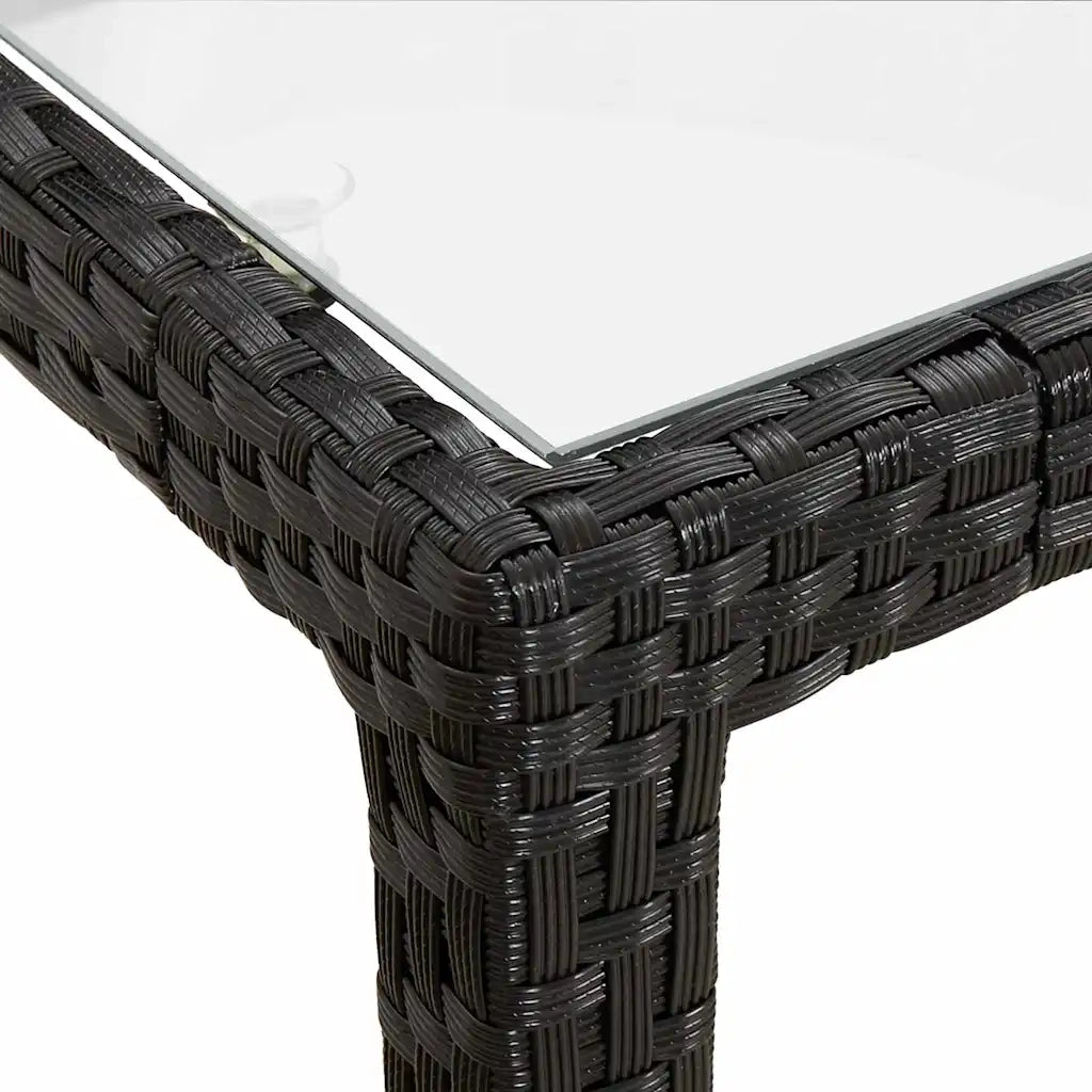 Tavolo Giardino | Tavolino da esterno 150x90x75 cm Vetro Temperato e Polyrattan Nero