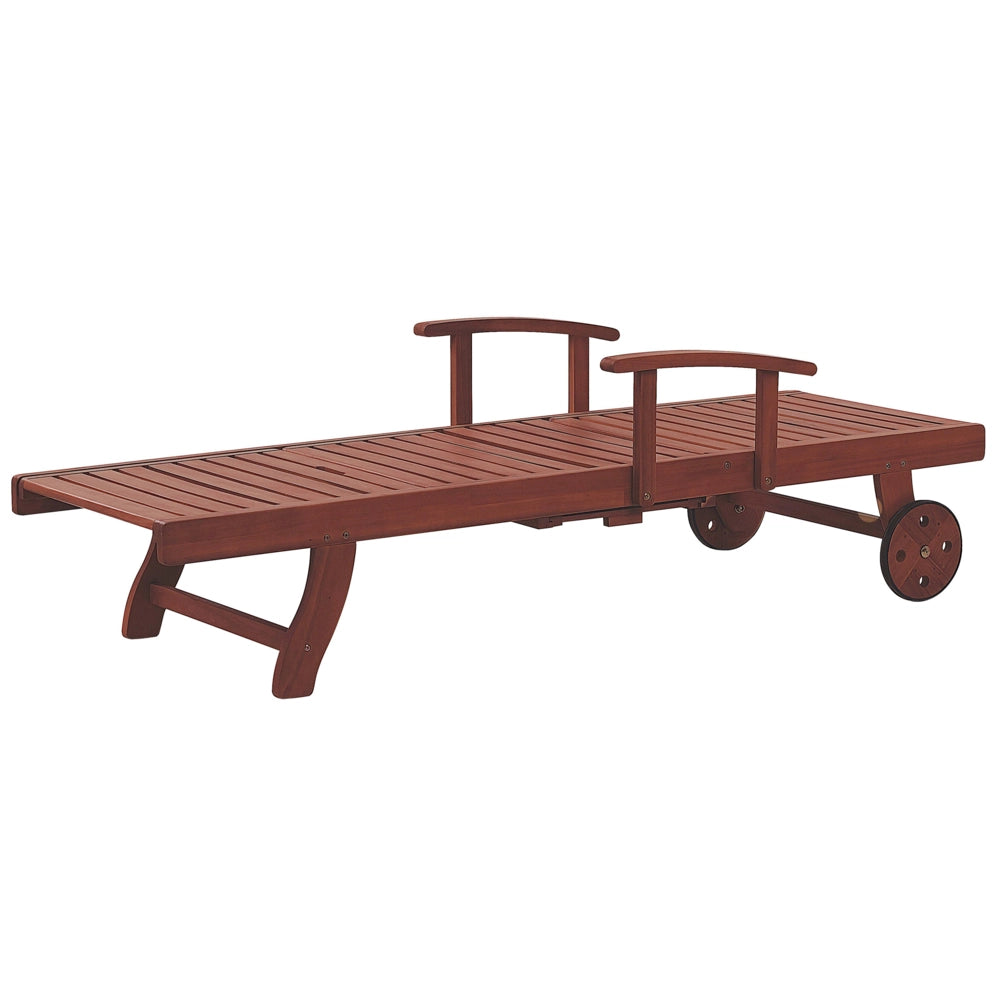 Lettino prendisole reclinabile, marrone scuro e blu struttura in legno di acacia con ruote cuscino in tessuto resistente ai raggi UV e all'acqua