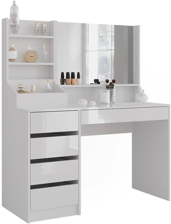 Tavolo da toeletta Sherry, Bianco/bianco lucido, 119.8 cm 3 parti