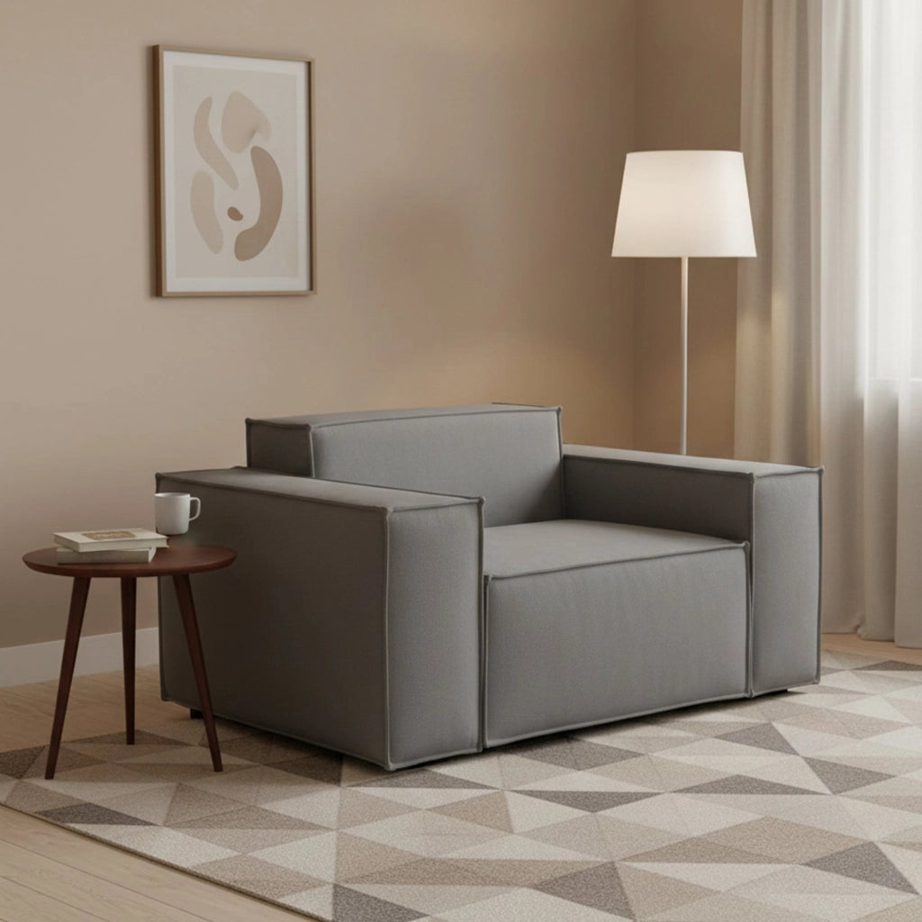 Poltrona Leonia, Poltrona da salotto, 100% Made in Italy, Poltroncina relax in tessuto imbottito, Cm 140x95h70, Grigio