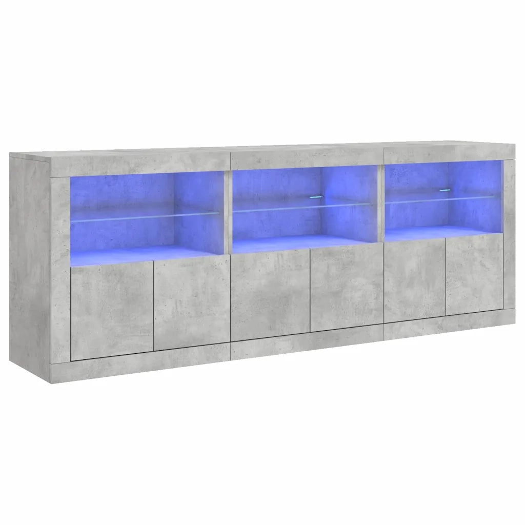 Credenza | Madia | Buffet da pranzo | Armadio da pranzo con Luci LED Grigio Cemento 181,5x37x67 cm