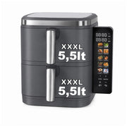Friggitrice ad Aria 11 Litri Doppio Cestello 2800W, 5,5+5,5L con Separatori, 4 Piani di Cottura, Display LED Touch Richiudibile, 12 Programmi, Doppia Cottura Indipendente, Timer, 60-200°C