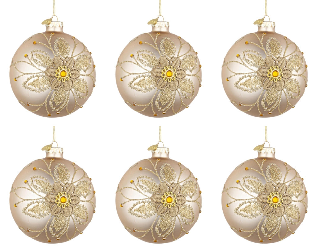 Palline di Natale in Vetro Champagne Oro a Fiori Addobbi Decorazioni Albero Diametro: 80 mm