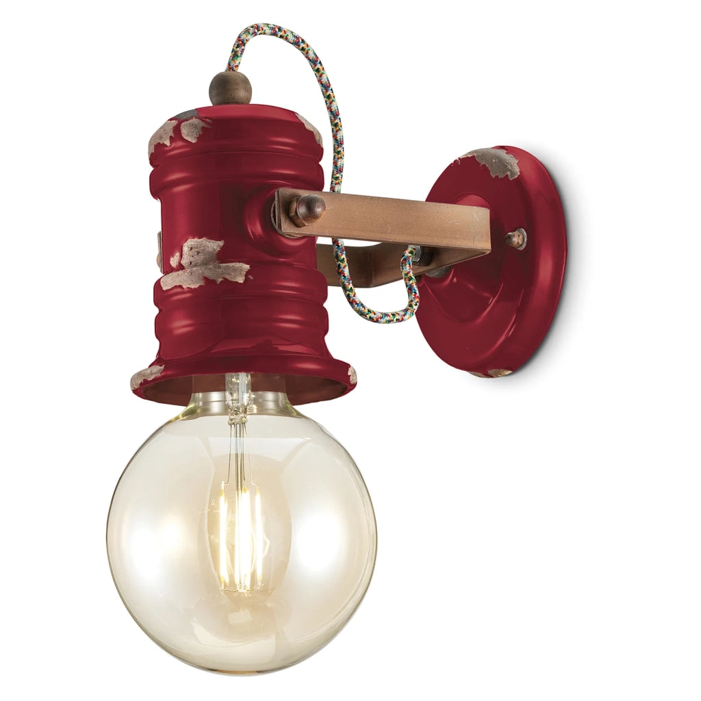 Applique Industrial Minimal Urban Ferro E Ceramica Vintage Bordeaux 1 Luce E27