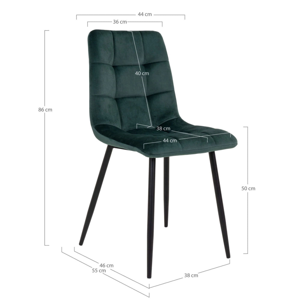 Set di 2 Sedie Middelfart, Verde, Velluto, 55x44x86 cm