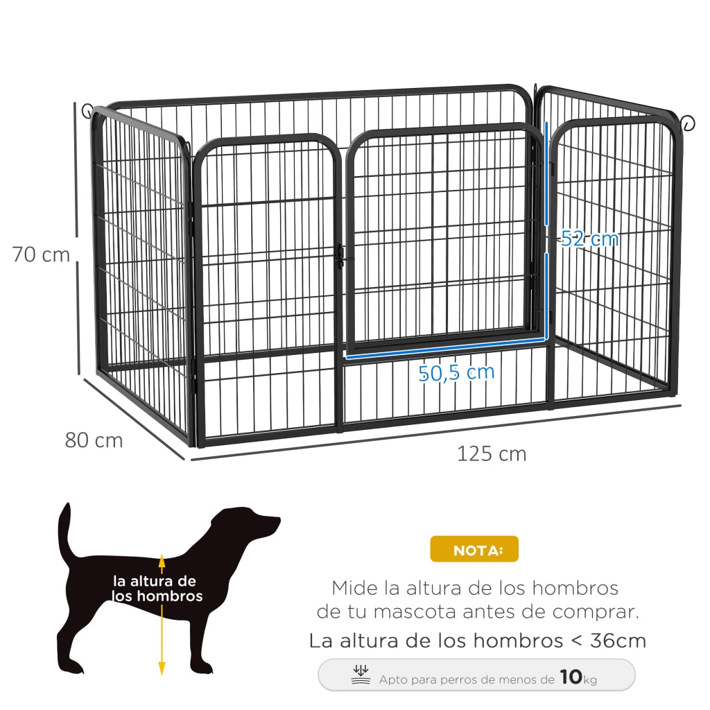 Recinto per Cani 4 Pannelli in Metallo con Porta ¨C zephmum ¨C Nero 125x80x70 cm
