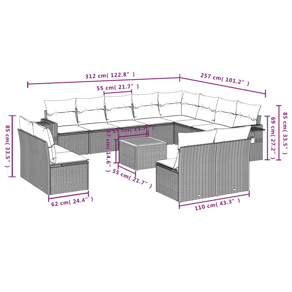 Set Divani da Giardino 13 pz con Cuscini Grigio in Polyrattancod mxl 116773