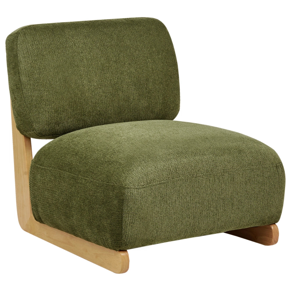 Poltrona Retro Senza Braccioli con Gambe in Legno Massello e Rivestimento in Tessuto Verde in Stile Tradizionale per Soggiorno