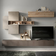 Parete Attrezzata Made in Italy Infinity 44D design moderno ideale per soggiorno, sala da pranzo, cucina, colore Argilla/Bronzo/Cadiz