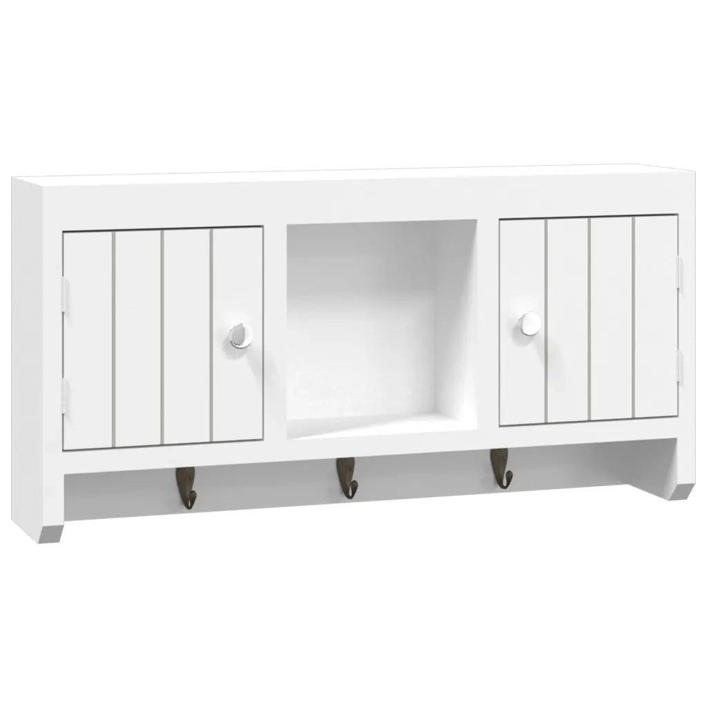 Armadietto per Chiavi Bianco 40x8,5x20 cm in Legno e Acciaio 350631