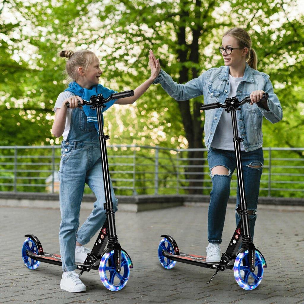 Aluminum Folding Kick Scooter with LED Wheels for Adults and Kids-Black