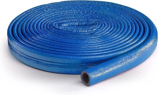 Rullo di 10 m Ø 18 mm con isolamento di 6 mm di spessore, schiuma PE blu per isolamento tubi di riscaldamento e condotte idriche.
