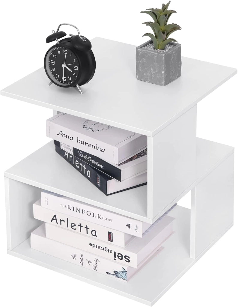 Set 2 Comodini per Camera da Letto in Legno, Tavolino Bianco Design Moderno, Mobiletto Salvaspazio per Soggiorno, Piccola Libreria a 2 Ripiani, 40x40x43,5cm, 0166ZZ-2