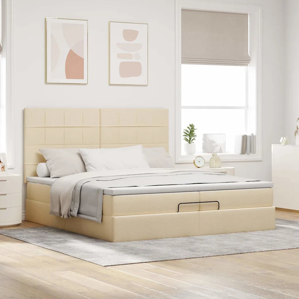 Struttura Letto Pouf con Materassi Crema 200x200 cm in Tessuto 3314036