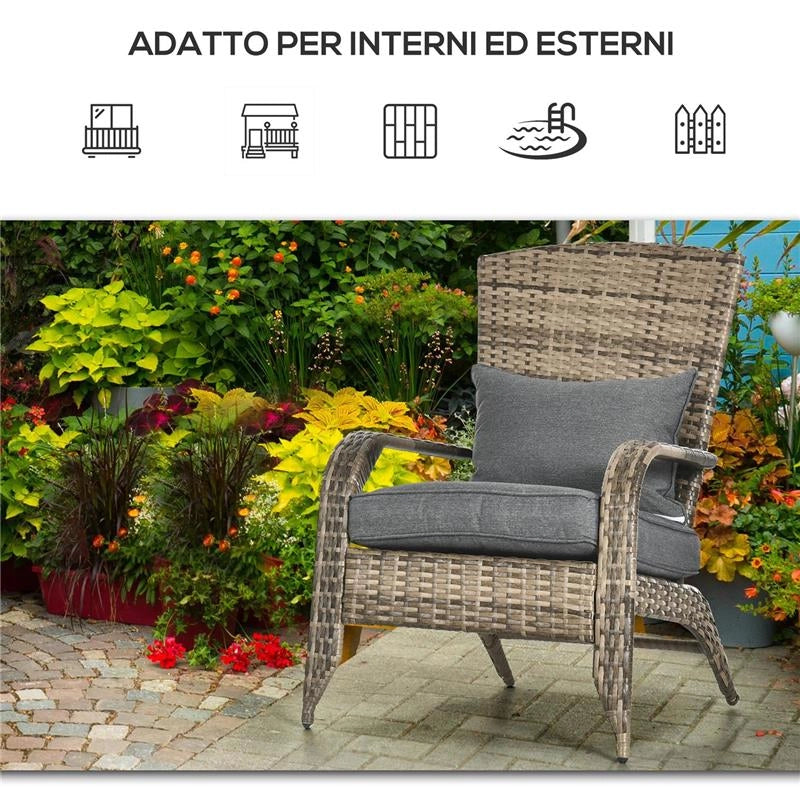 SEDIA DA GIARDINO ADIRONRACK CON BRACCIOLI, IN RATTAN E ACCIAIO, 64X80X90 CM, MARRONE E GRIGIO