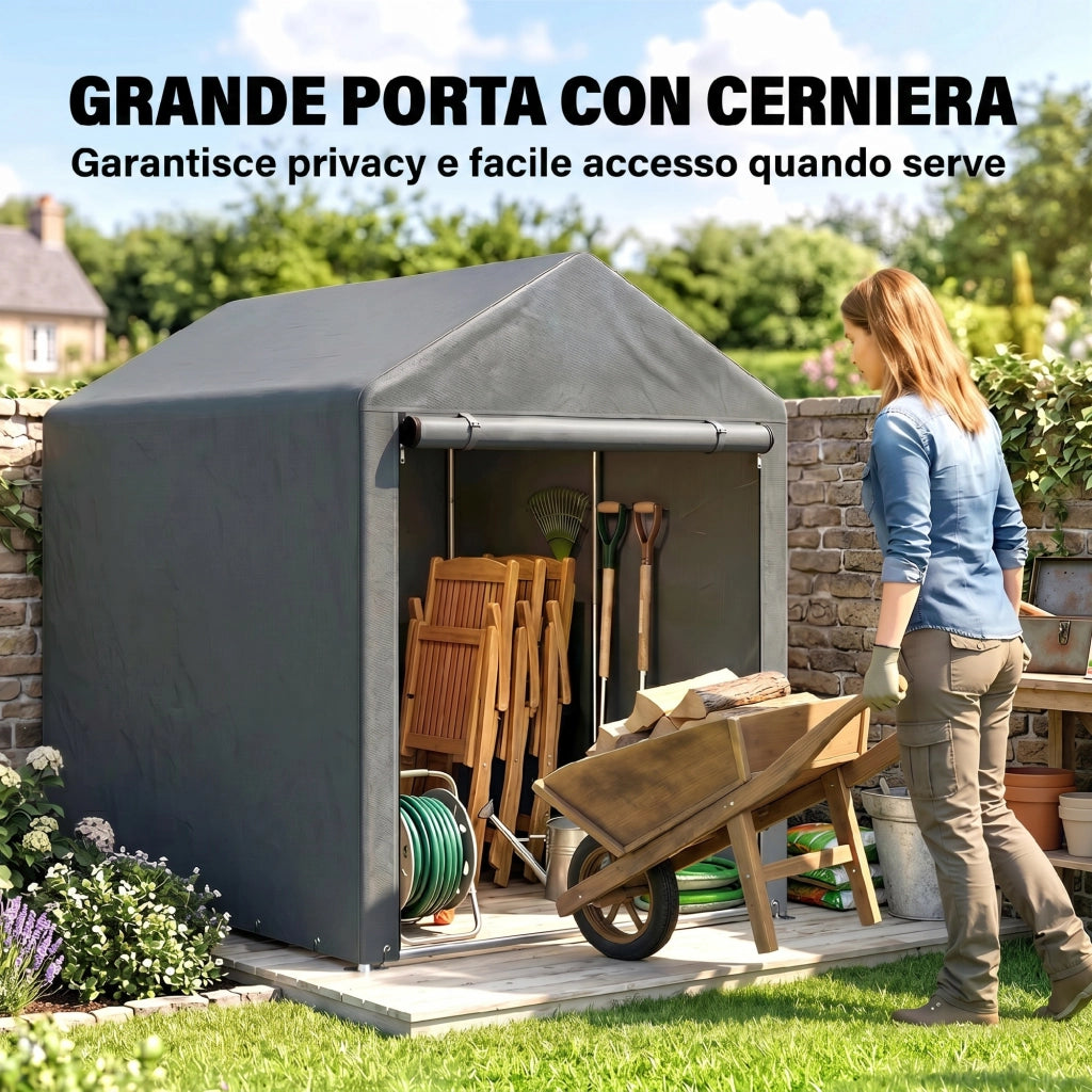 Tenda per Biciclette e Motocicli 1,2x1,8x1,65 m ¨C zephmum ¨C 2 Camere, Grigio Scuro