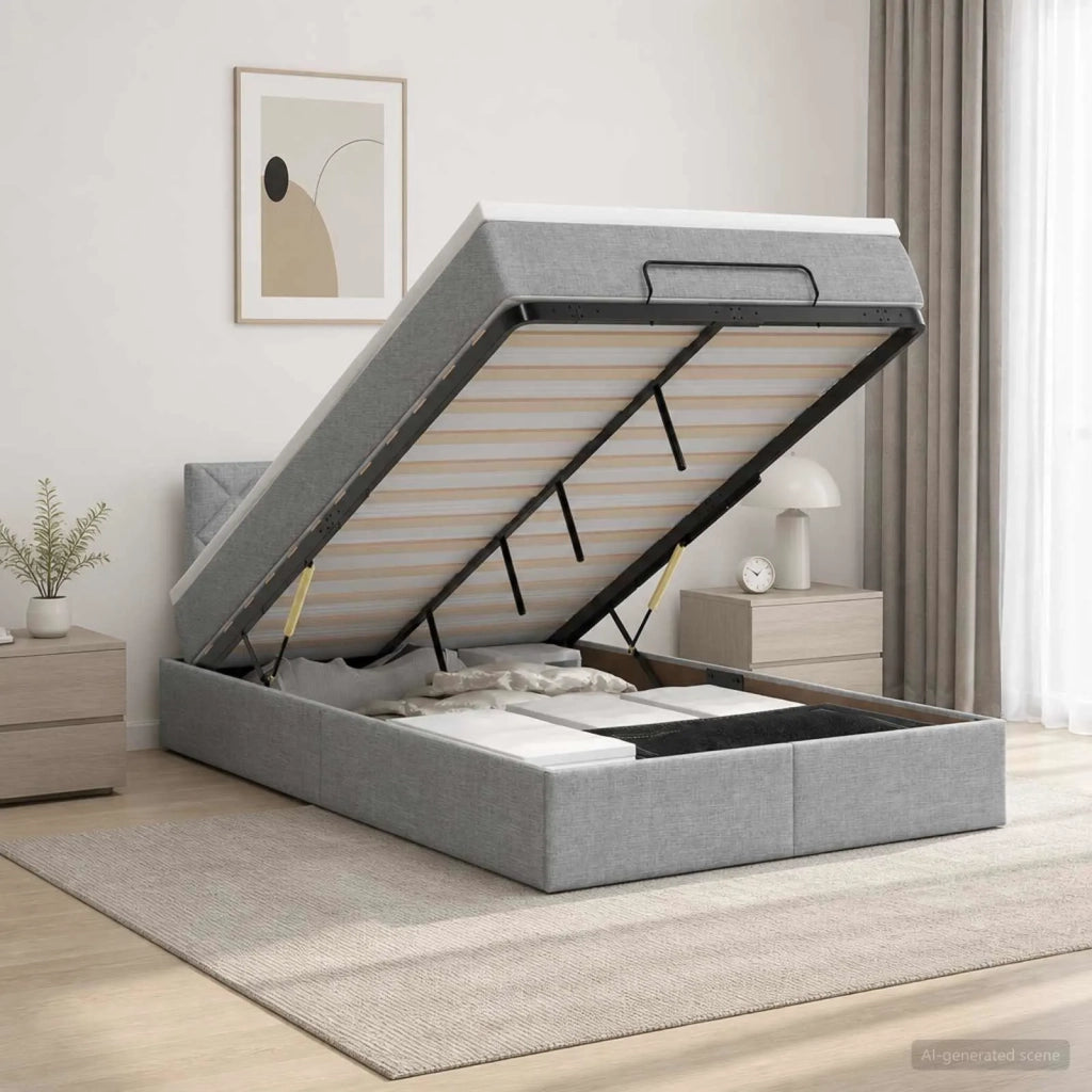 Letto Ottomano con Materasso e LED Grigio Chiaro 120 x 200 cm 3458145