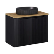 Insieme VANO 80cm: mobile sottolavabo con ante + piano per lavabo effetto rovere chiaro + lavabo da appoggio scanalato nero opaco