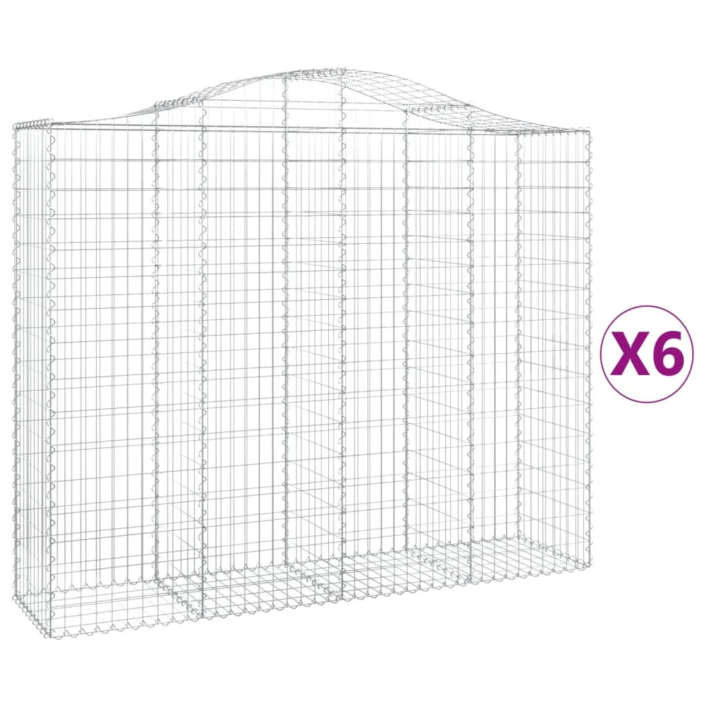 Cestini gabbioni recinzione a gabbia muro di contenimento ad arco 6 pezzi 200 x 50 x 160/180 cm ferro zincato argento 02_0041001