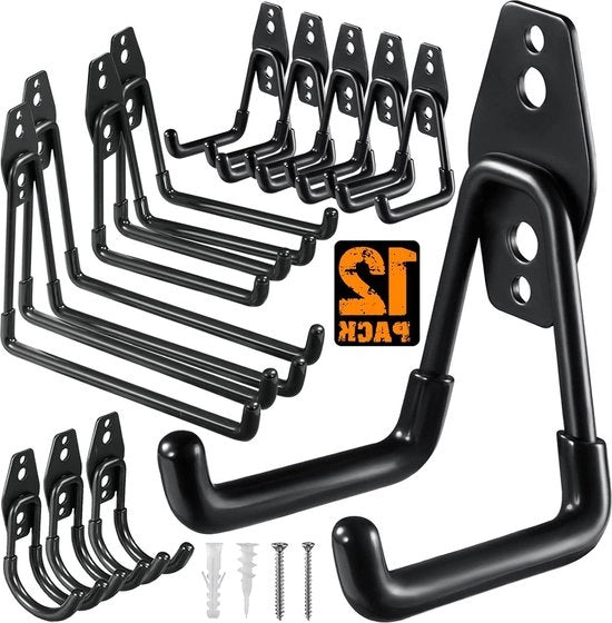 Kit di Organizzazione per Garage con 12 Hanger in Acciaio per Fissaggio alla Parete per Elettrostrumenti e Scale