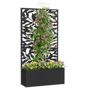 Vaso con Griglia Vaso Fiorito Rettangolare di Grandi Dimensioni Pannello Schermo in Metallo, 61 x 23 x 113 cm, Nero