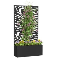 Vaso con Griglia Vaso Fiorito Rettangolare di Grandi Dimensioni Pannello Schermo in Metallo, 61 x 23 x 113 cm, Nero