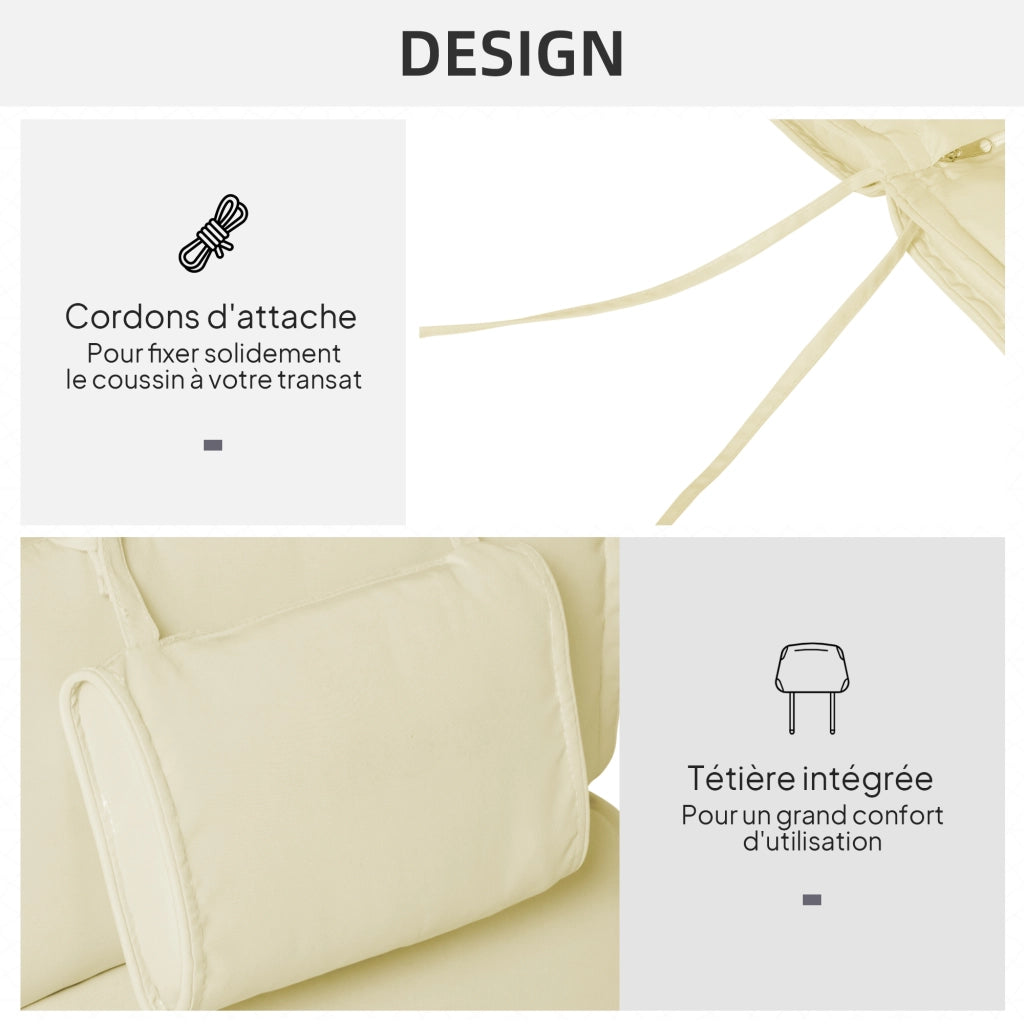 Cuscino da lettino abbronzante con cerniera e cinturini ¨C zephmum ¨C crema 198x53x5 cm
