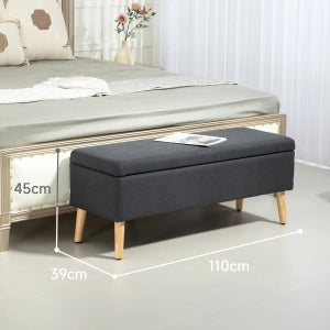 Panca contenitore in stile scandinavo con seduta imbottita e vano portaoggetti in poliestere grigio scuro 110 × 39 × 45 cm