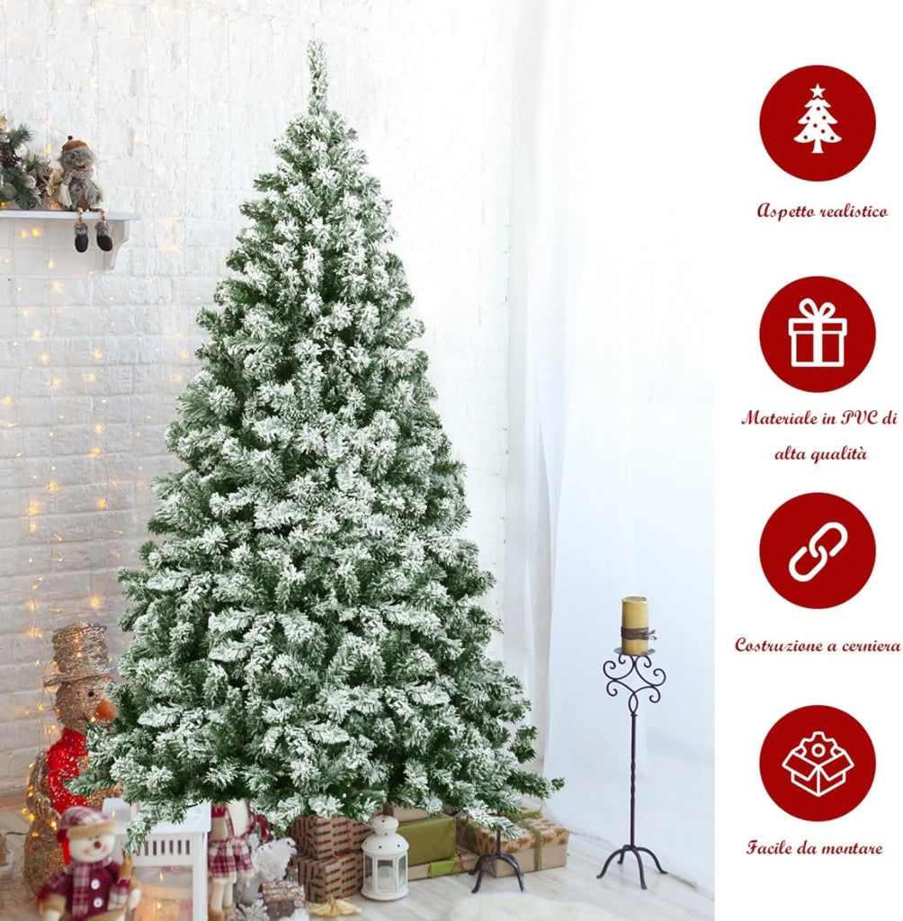 Albero di Natale Innevato da 135/180/225 cm, Albero di Natale con 400/928/1364 Rami Folti e Base di Metallo, Decorazione Natalizia per Casa, Ufficio e Negozio (180 cm)