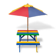 Tavolo e Panchine per Bambini con Parasole Legno Multicolore 40773