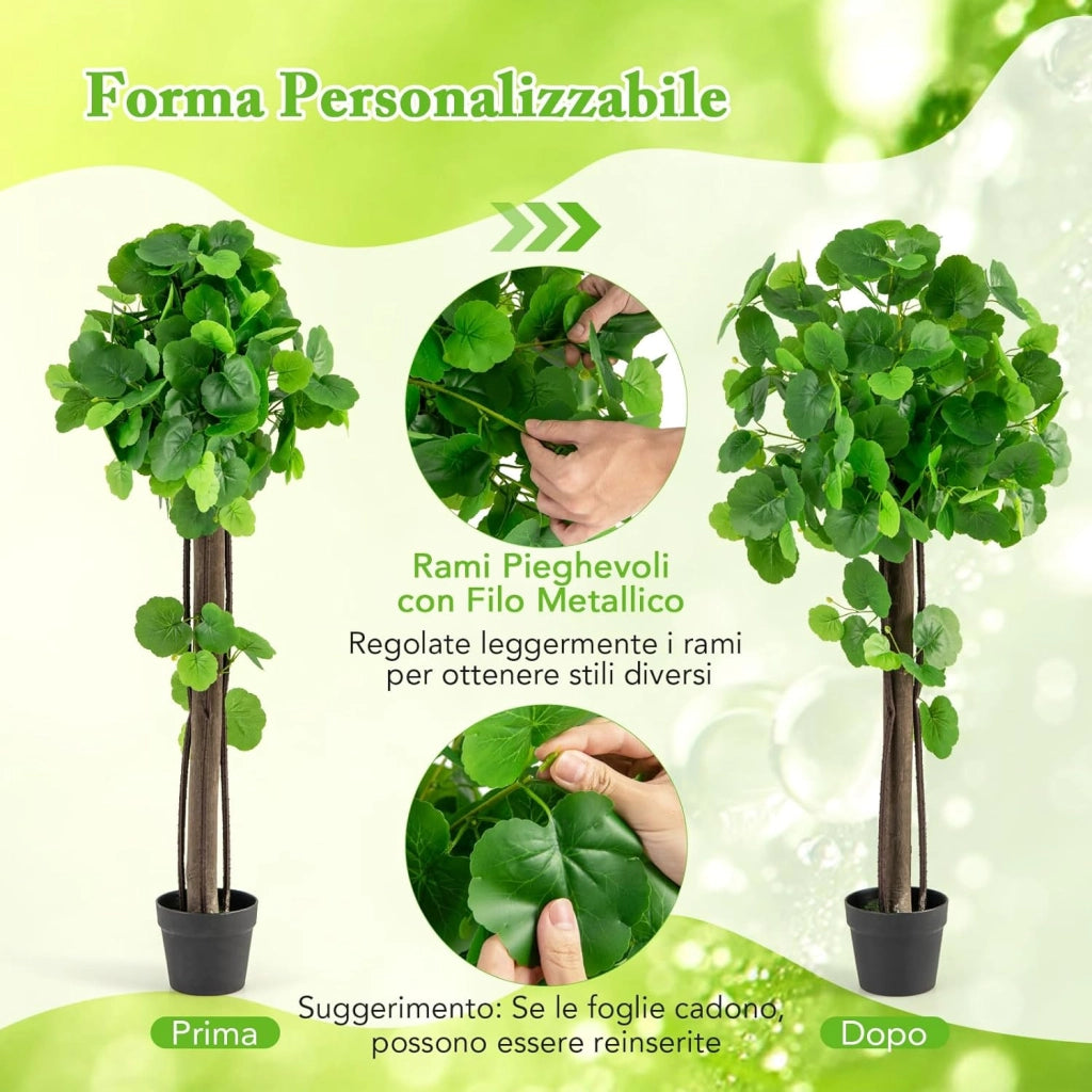 Albero di Begonia Artificiale da 110 CM, Pianta Finta in Vaso con Tronco in Legno Reale, Rami Regolabili, Erba Finta, Pianta da Pavimento per Casa, Ufficio e Matrimonio