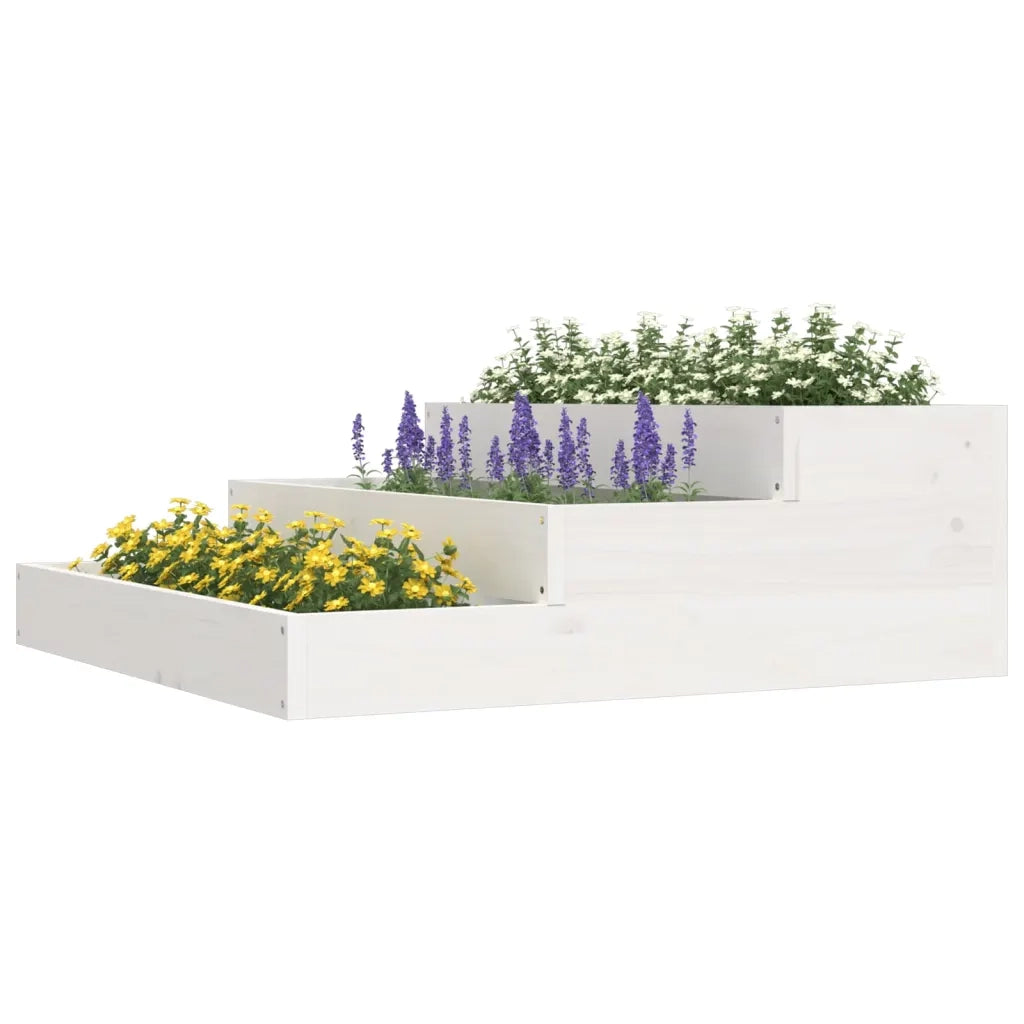 Fioriera-Vaso-Contenitore per Piante Bianca 78x78x27 cm in Legno Massello di Pino