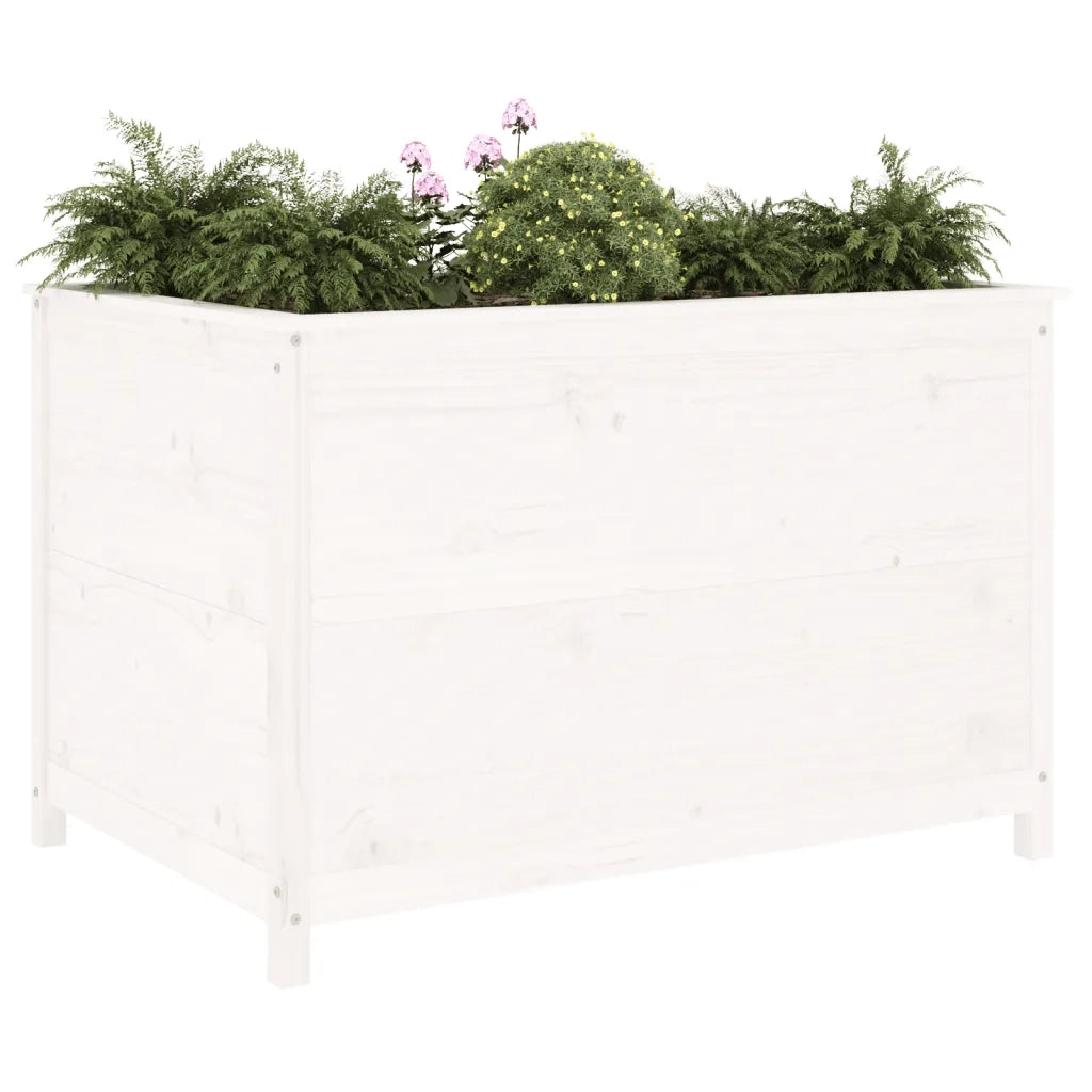 Fioriera | Cassetta per fiori | Vaso Rialzata Giardino Bianca 119,5x82,5x78cm Massello Pino
