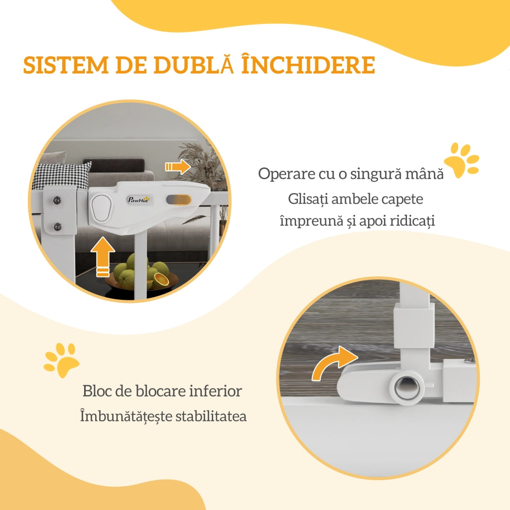 Cancellino per Cani Regolabile 74-101x104 cm con Porta Piccola e Chiusura Automatica in Acciaio Bianco