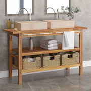 Mobile Vanità Bagno e Lavandini Marmo Crema Legno Massello Teak 3096585