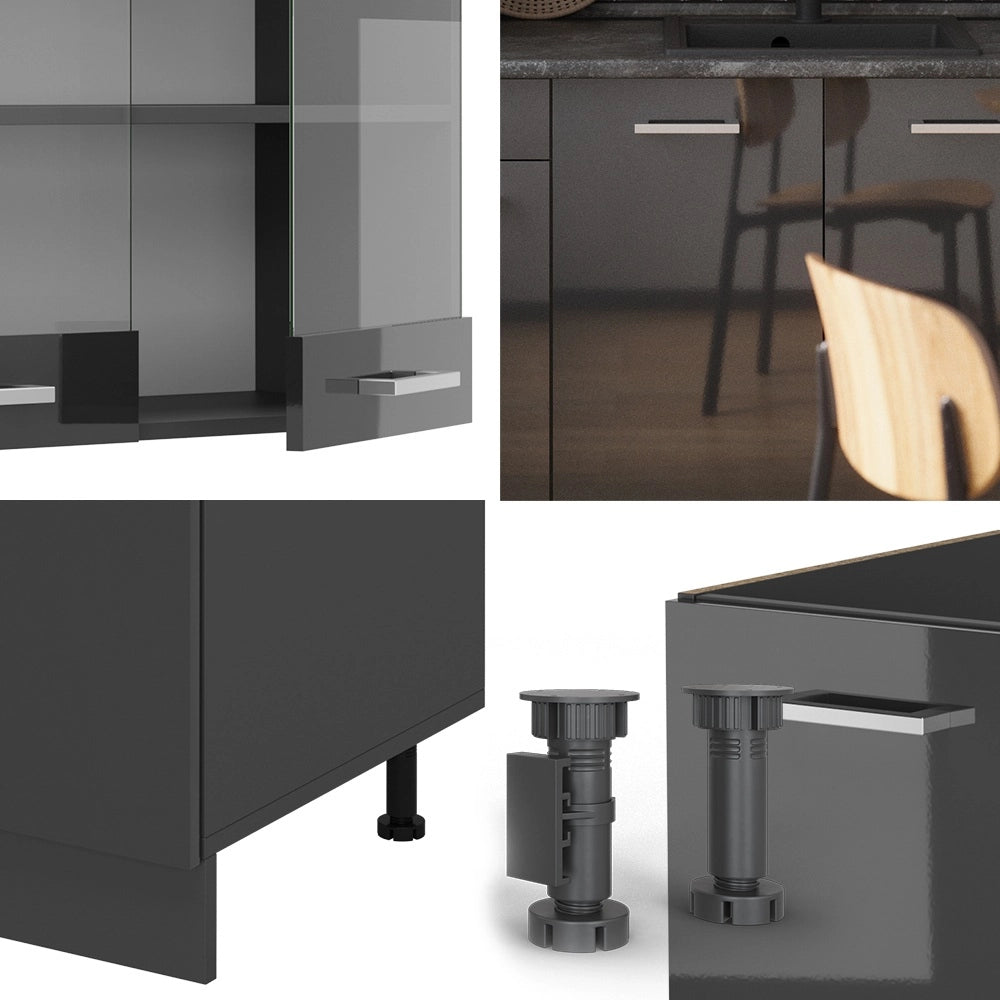 Vicco Cucina monoblocco Antracite lucido/antracite 140 cm , PL Rovere