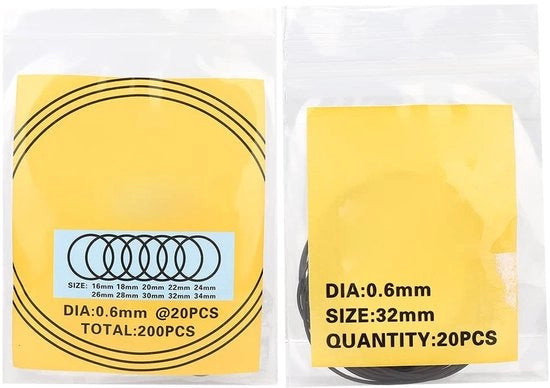 Occhiali da orologio O-Ring 200 pezzi - O-Ring in gomma idrorepellente - Anelli di sostituzione - Flessibili - Resistenti - Adatti per orologiai - O-Ring per orologi