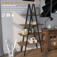 Scaffale Libreria 4 Livelli in Truciolato e Acciaio ad A