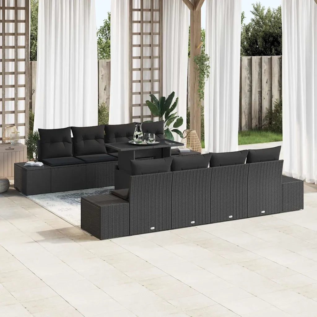 Set Divano da Giardino con cuscino 9 pcs Nero polyrattan 3349149