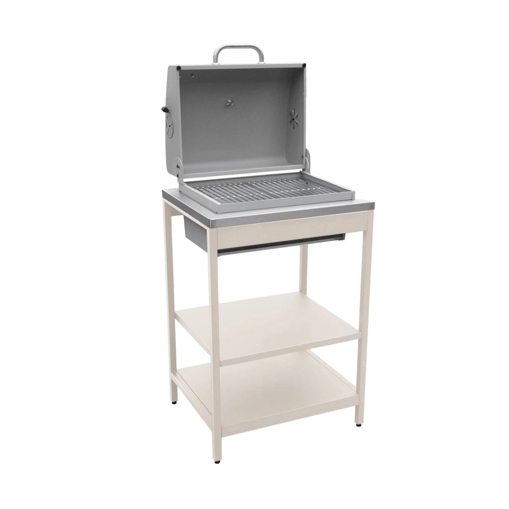 Mobile e barbecue a carbone in acciaio inossidabile con griglia
