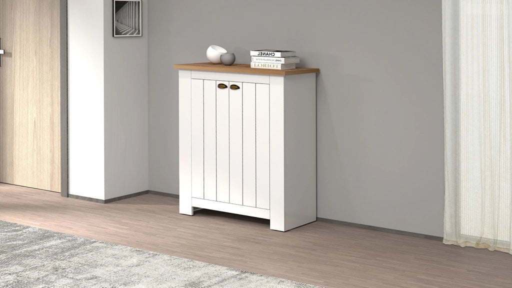 Scarpiera 2 Ante 84x42x100 cm Figo 2A Bianco Opaco/Rovere Wotan